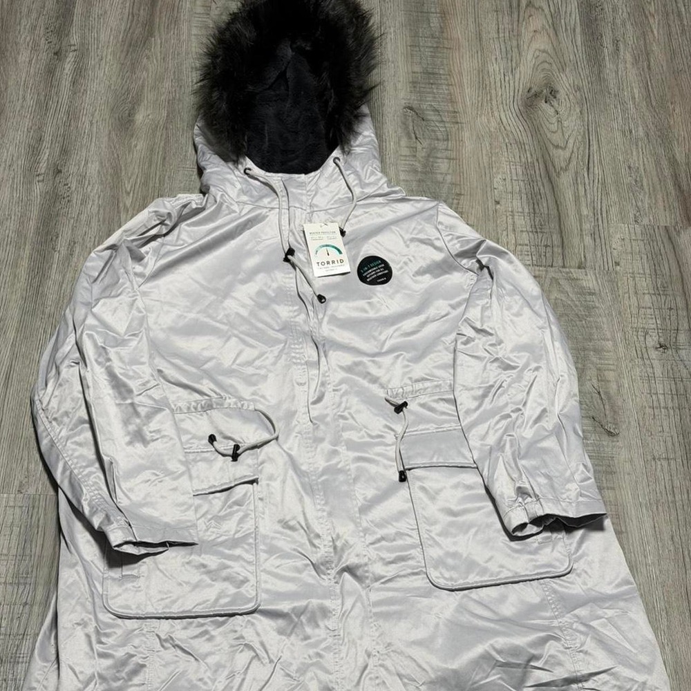 Torrid Silver Hooded Jacket Faux Fur Trim 3-in-1 Weather Protection Parka NWT